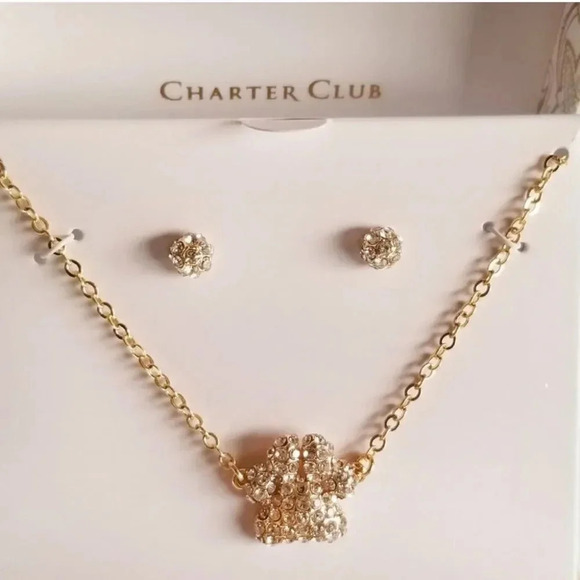 Charter Club Gold-Tone Pave Paw Pendant Necklace & Earrings Set - Picture 3 of 3